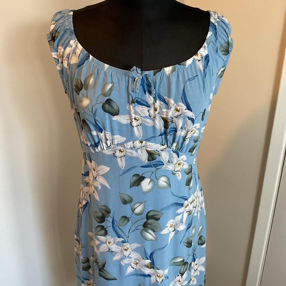 Hilo Hattie Blue Floral Sheath Midi Dress Size Small Wedding Cocktail - Picture 2 of 6